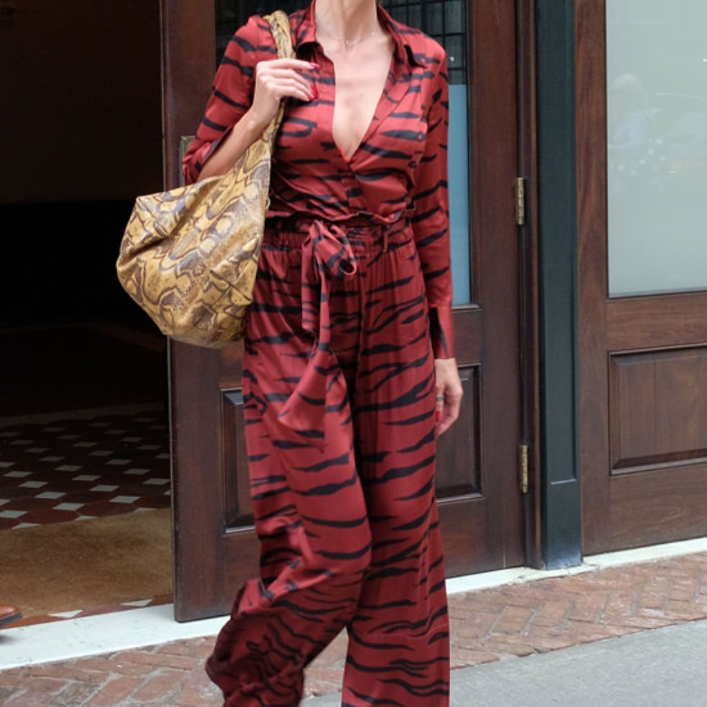 Ganni Red Tiger Silk Iona Pant